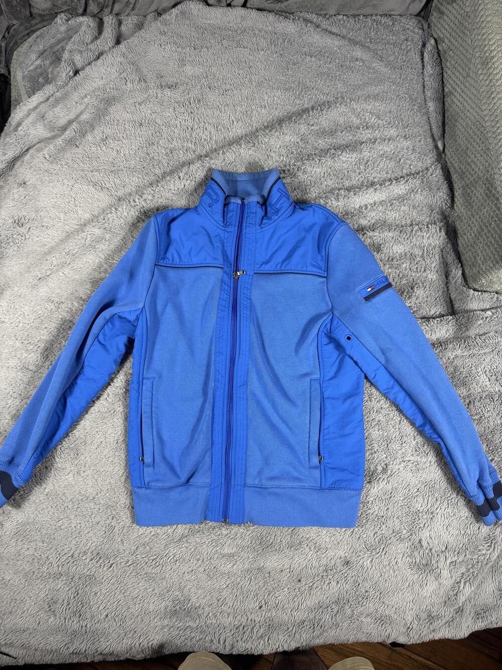 Tommy Hilfiger Jacket Mens Small Blue Knit Full Zip Fleece Lined Bomber Casual